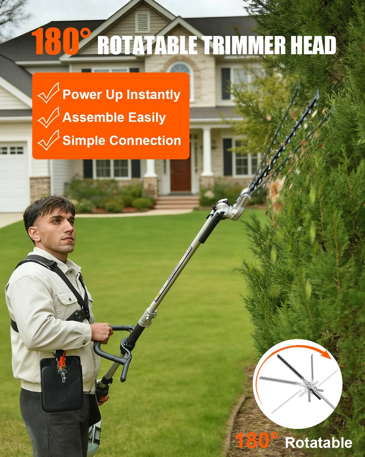 Hedge Trimmer Attachment 16 Inch Universal Design 180° Rotation Capability