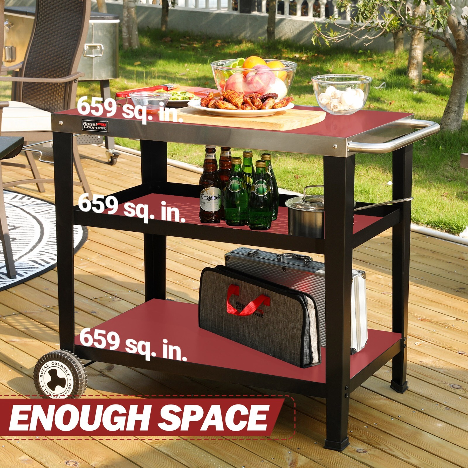 Royal Gourmet 3-Shelf Movable Grill Table Outdoor Garden BBQ Food Prep Cart