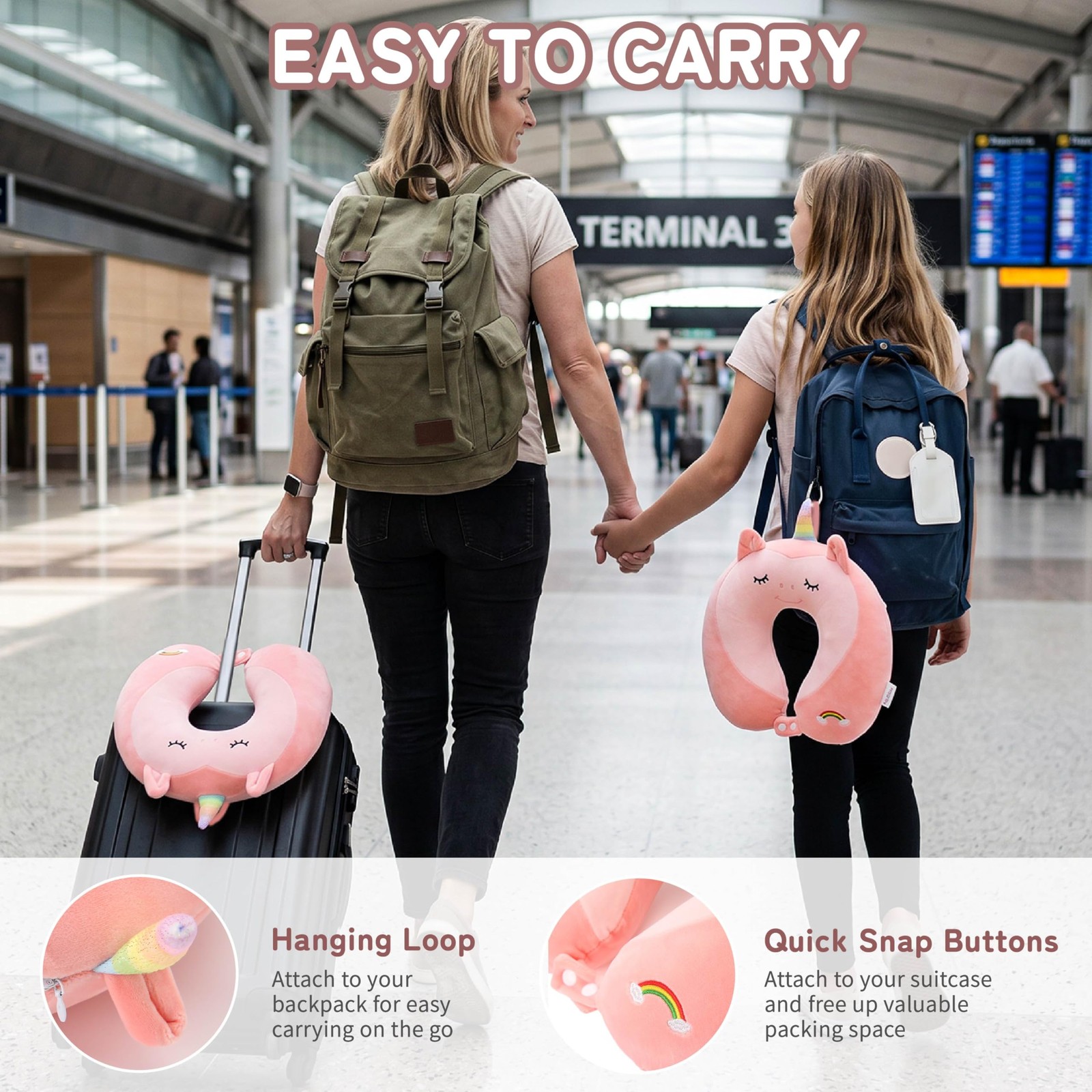 Unicorn Travel Neck Pillow 17″ Memory Foam for Teens & Adults – 360° Head