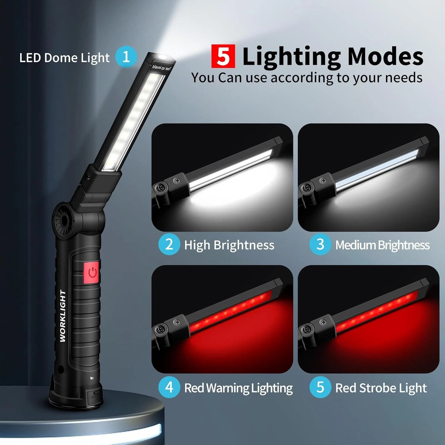 2PCS Work Light Rechargeable LED Magnetic COB Inspection Torch, Type-C Cordless