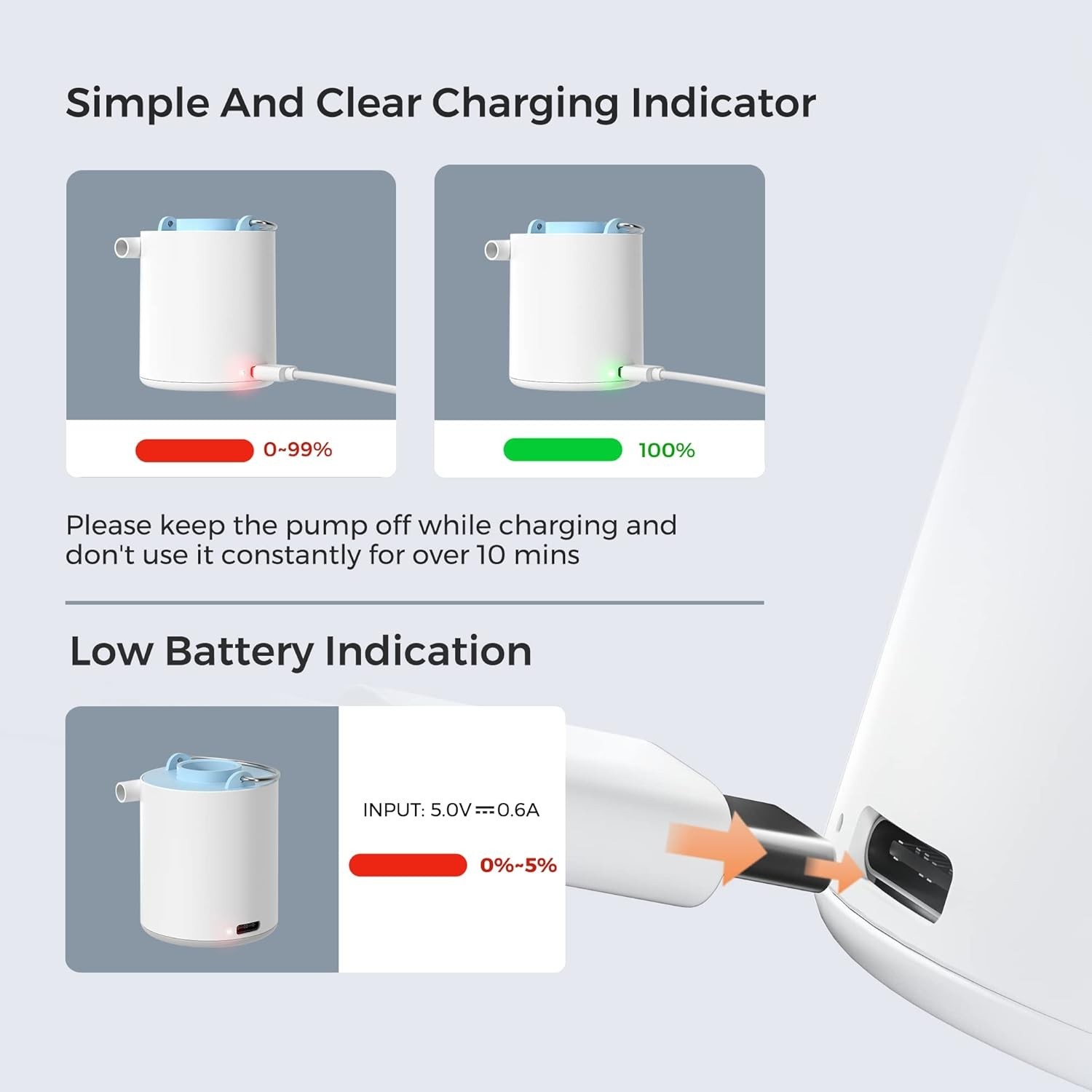 Lightweight 1300mAh Mini Air Pump – Fast Inflating & Deflating for Travel