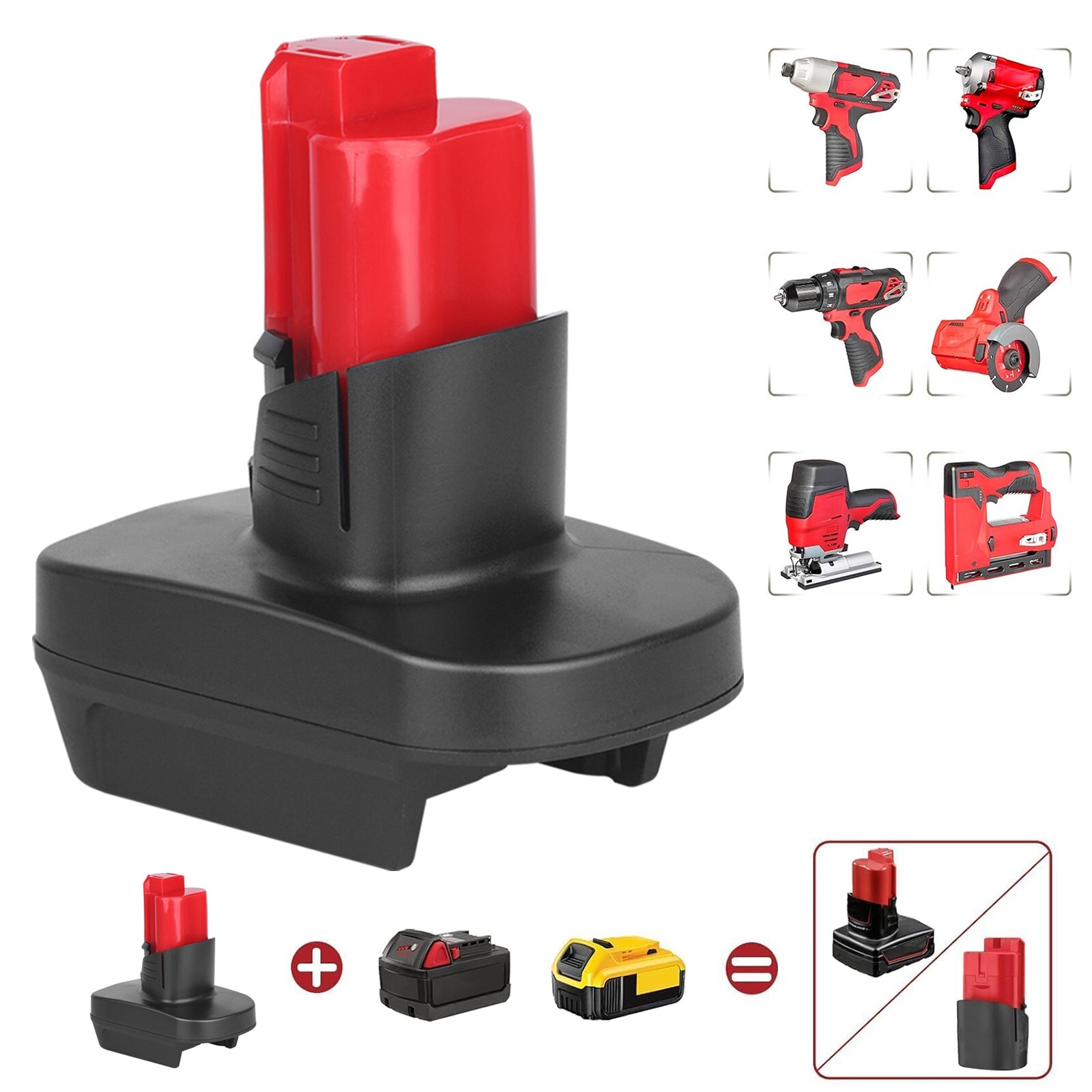 Battery Adapter For Dewalt 20V & Milwaukee 18V to Milwaukee M12 Tools – DM20M12