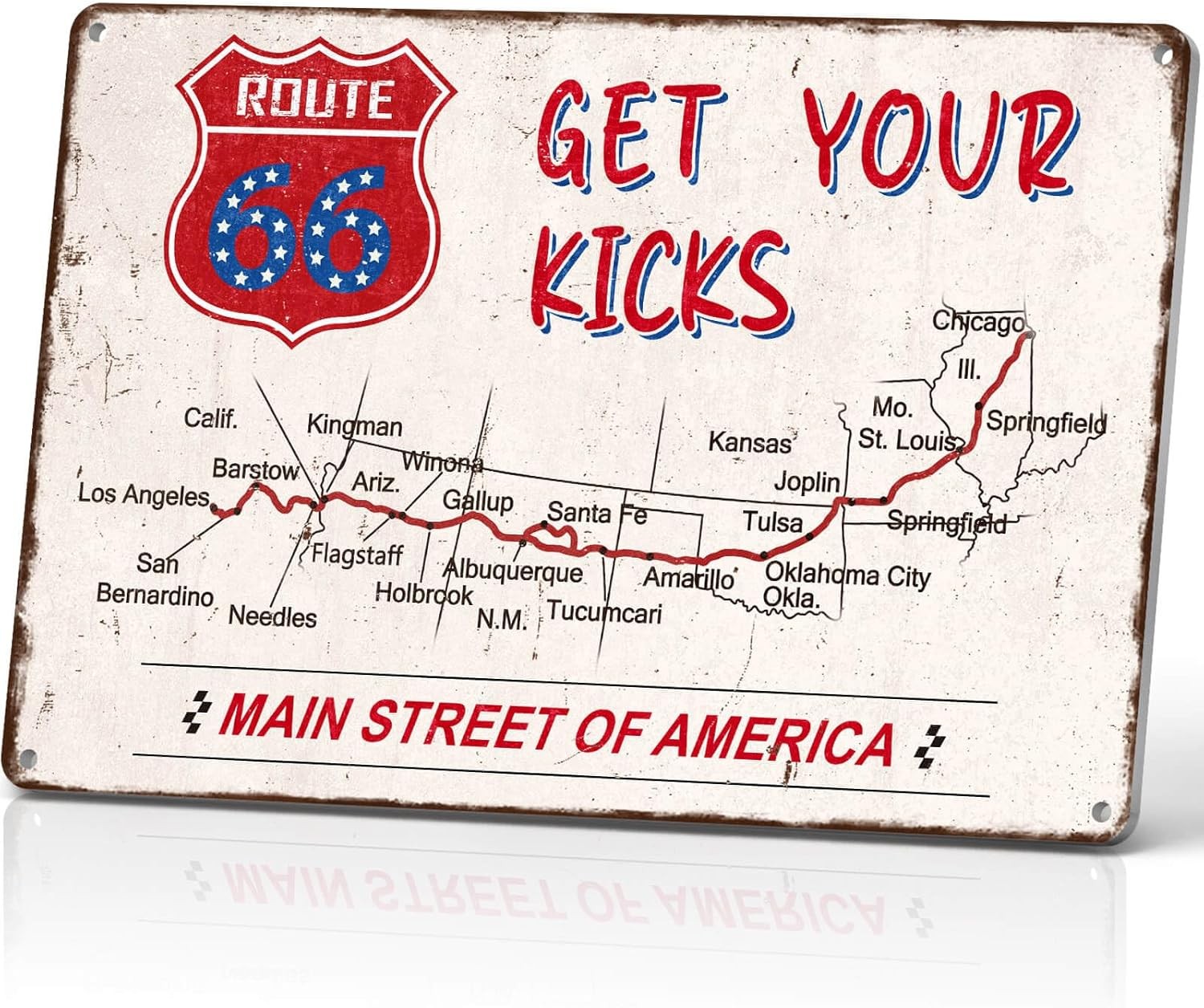 Vintage Route 66 Metal Sign – “Main Street of America” Get Your Kicks Highway Ma