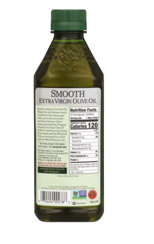 Pompeian Smooth Extra Virgin Olive Oil – 16 fl oz (Pack of 2)