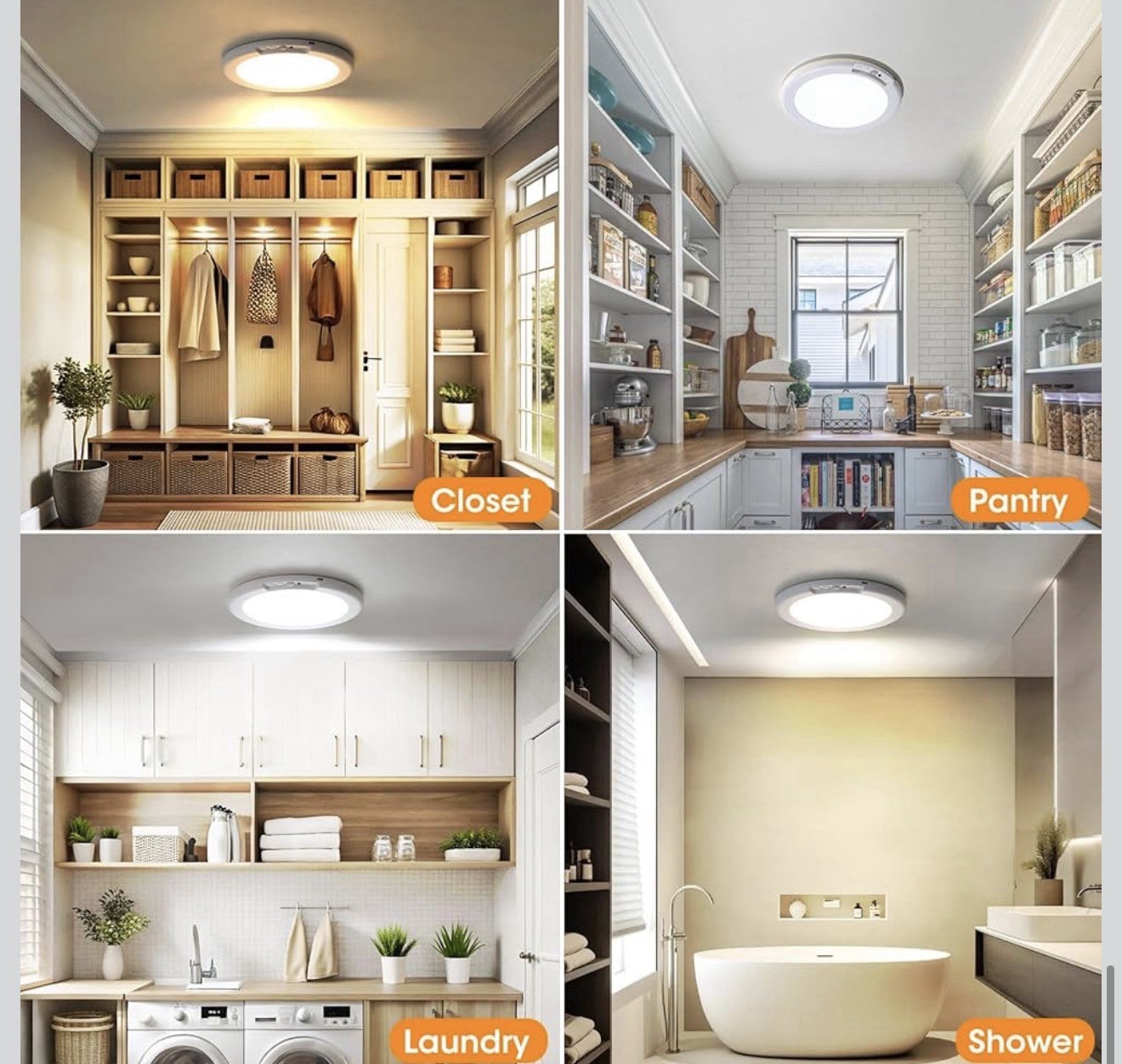 Rechargeable Motion Sensor Ceiling Light W/Remote Battery Powered Wireless 1/2/4