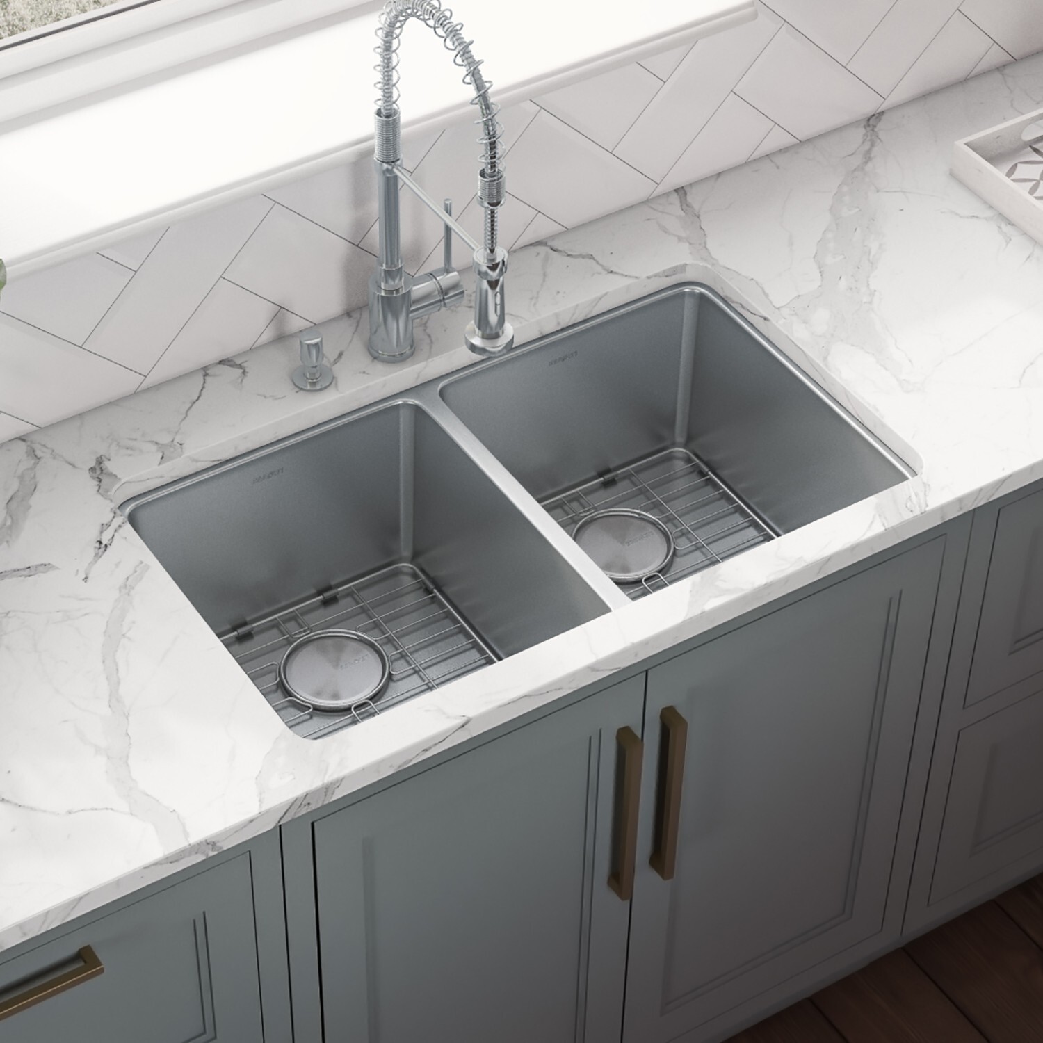Ruvati 31-inch Undermount 50/50 Double Bowl 16 Gauge Kitchen Sink-RVM5099
