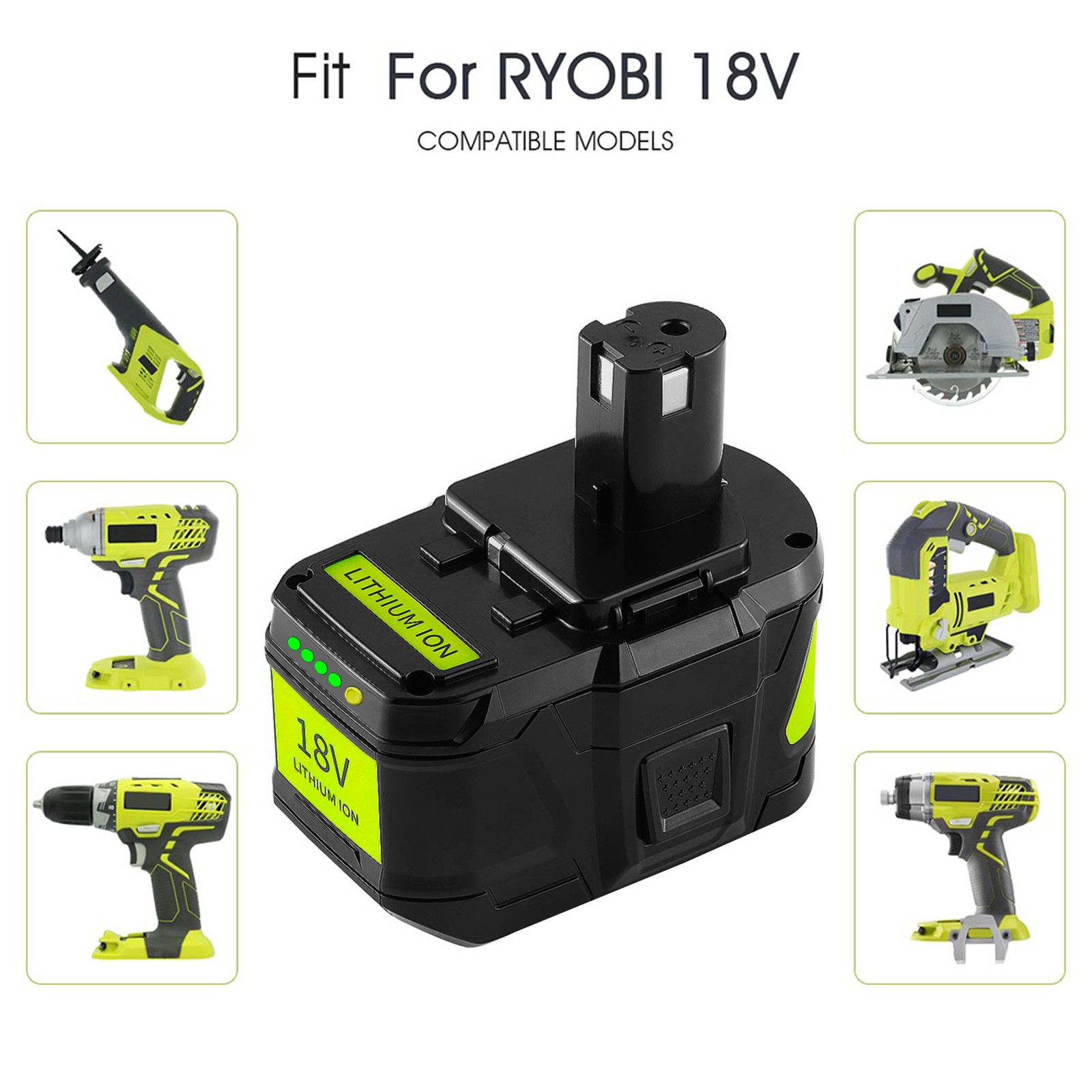 1~2 PACK 9.0Ah 6.0Ah 18V Lithium-Ion Battery For RYOBI 18Volt P108 P107 One Plus