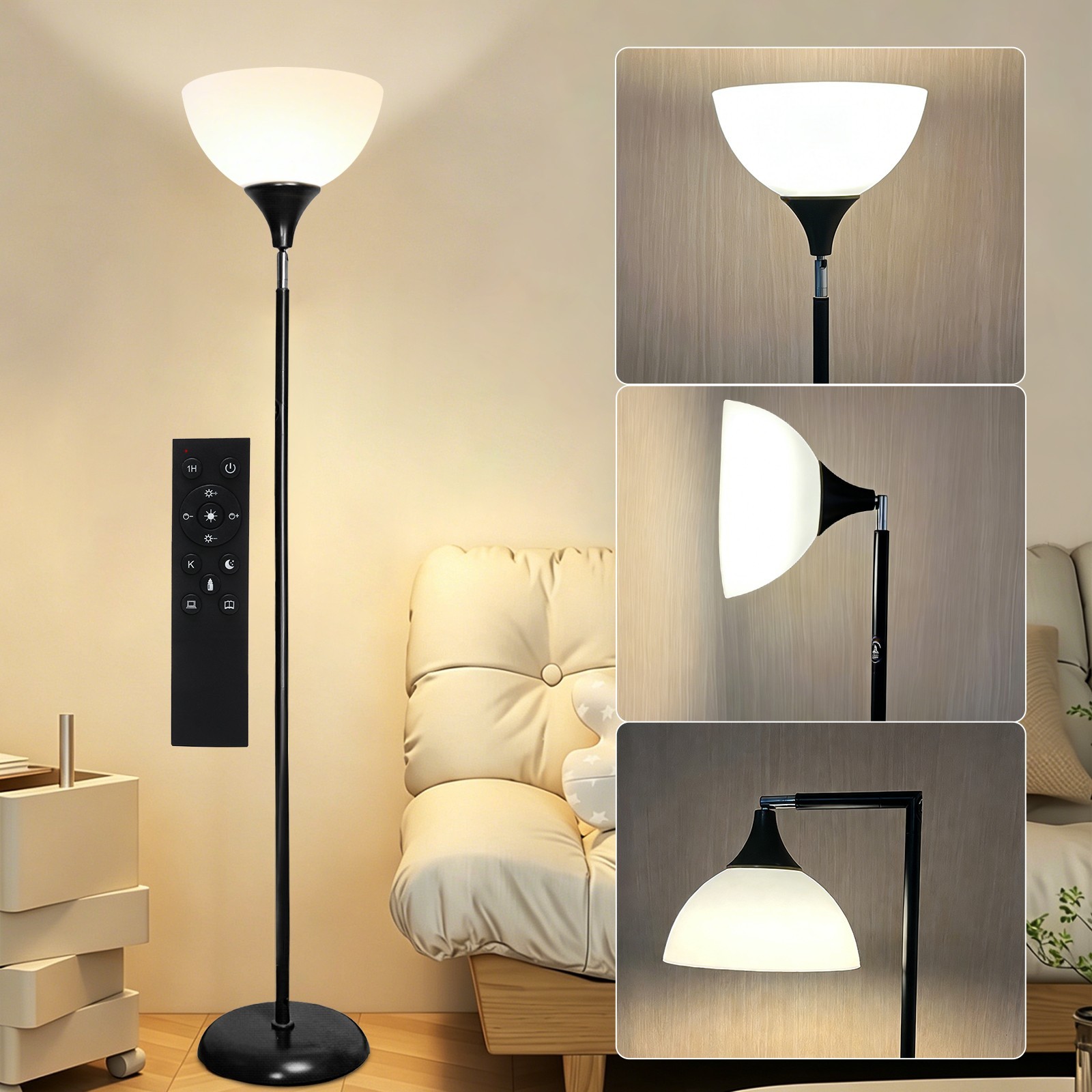 Anrotix LED Floor Lamp Horn-Shaped Metal Standing Light Remote Dimmable Folding