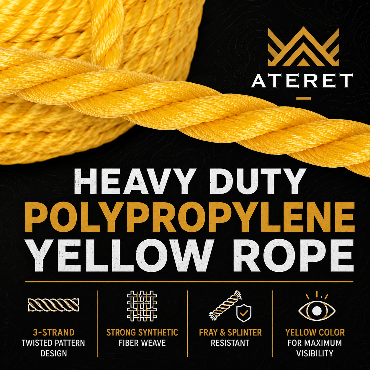 ATERET Twisted 3-Strand YELLOW Polypropylene Rope Monofilament ALL SIZES