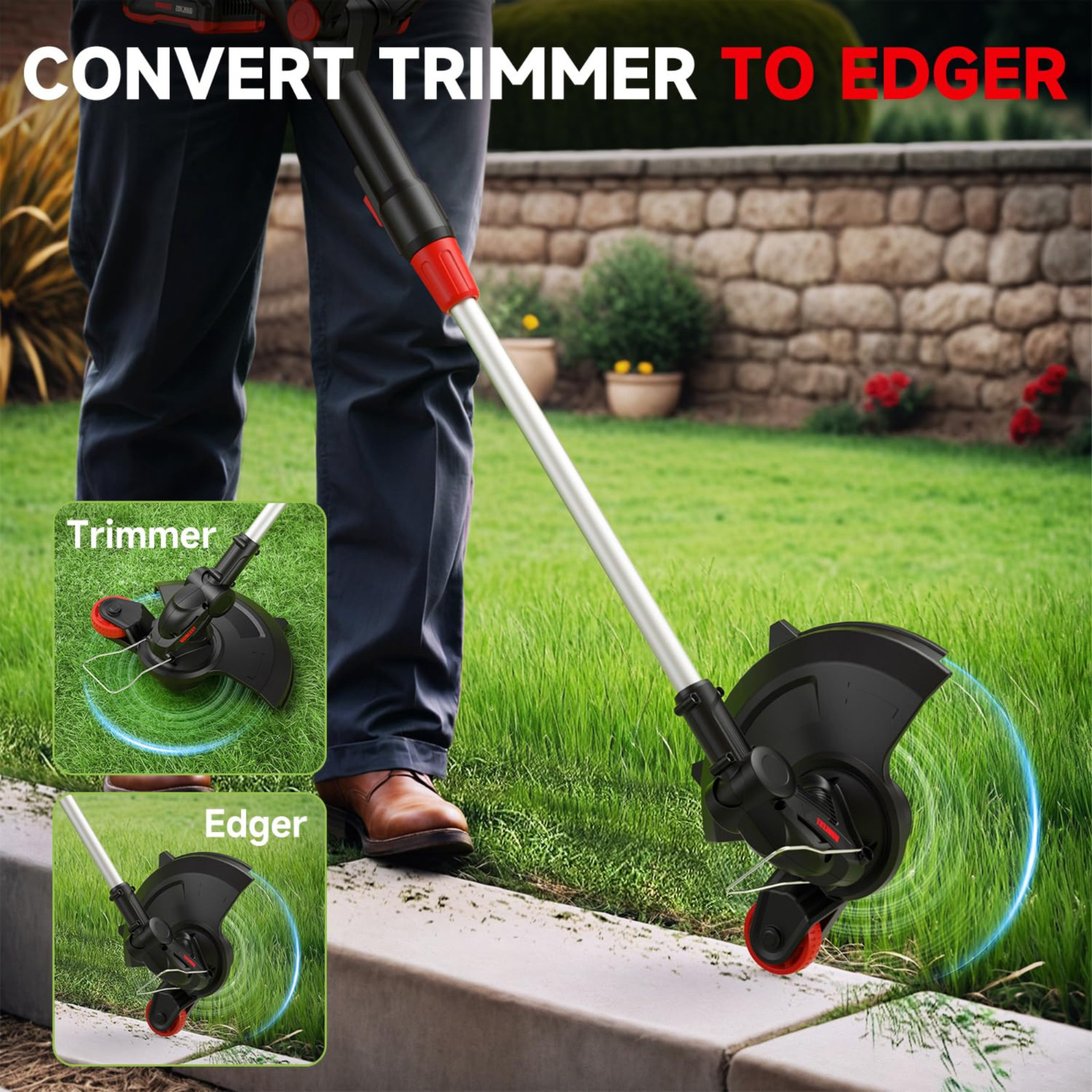 Cordless String Trimmer Set with Auto Feed Edger and Weed Trimmer – All Included