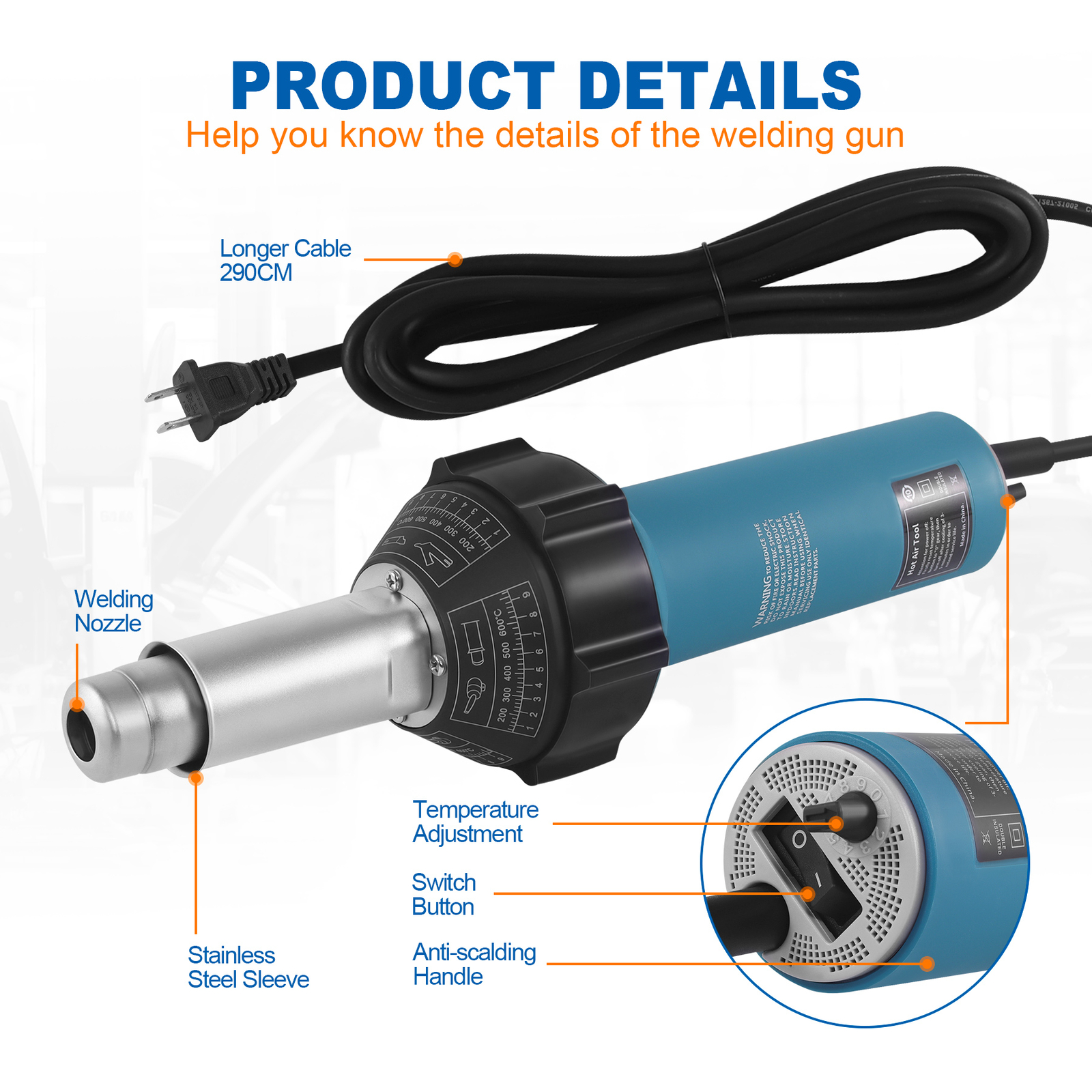 1600W Professional Heat Gun Hot Air Torch Plastic Welding Gun Roofing Welder