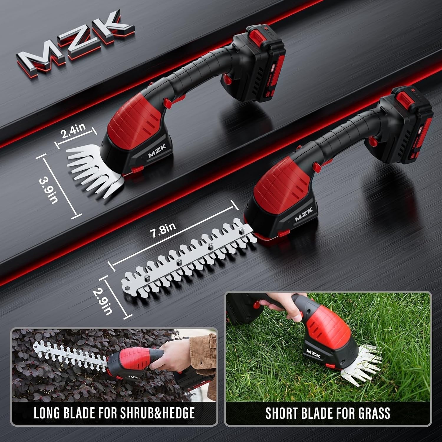 MZK 20V 2-in-1 Pole Hedge Trimmer & Grass Shear,13-Foot Reach | Multi-angle cord