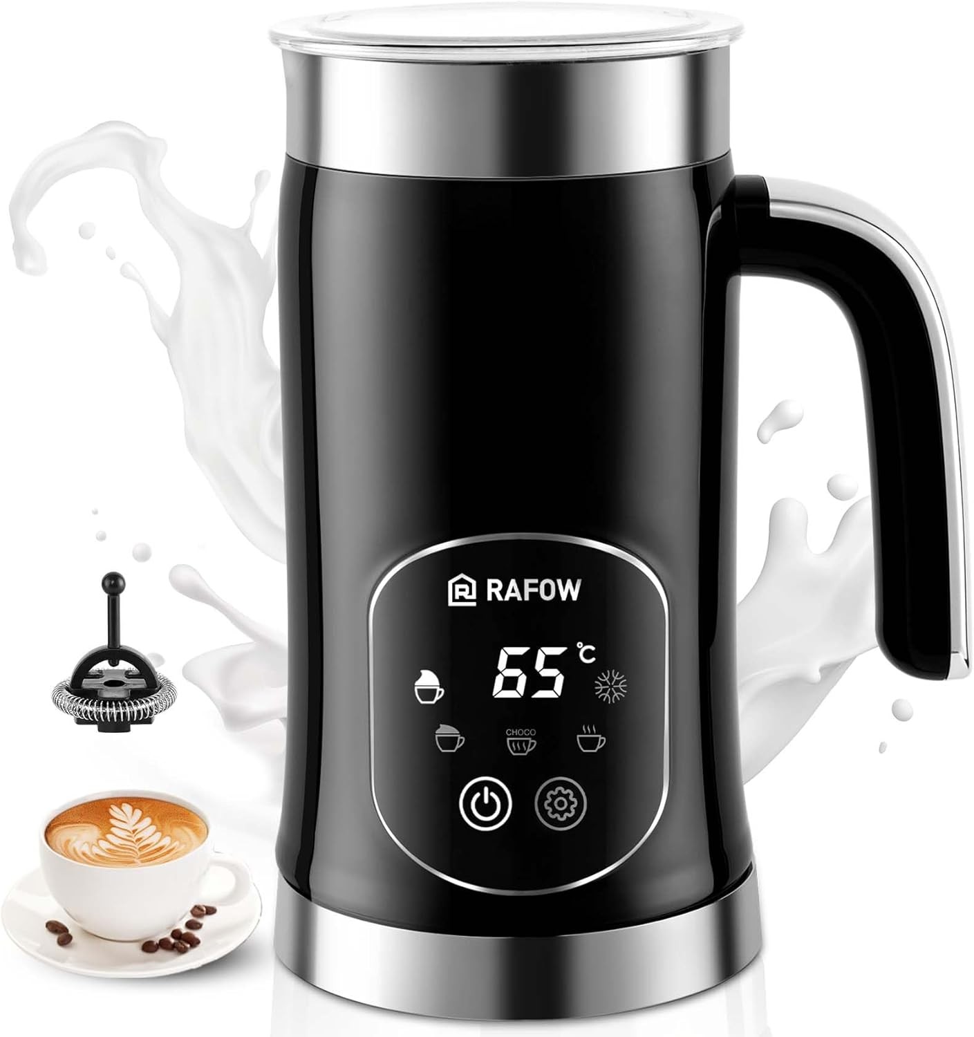 4 in 1 Electric Milk Frother: 10oz/350 mL Large Electric Milk for Hot and Cold
