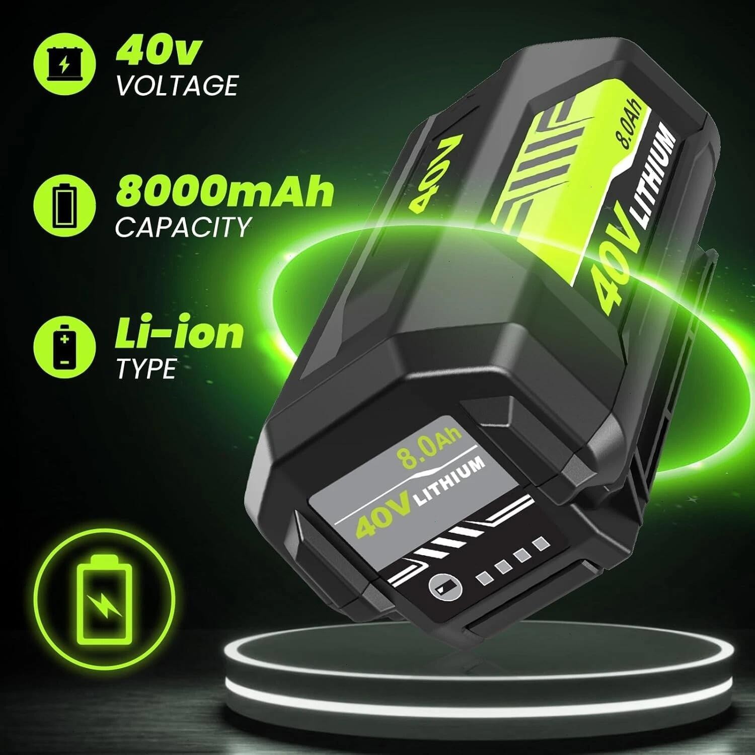 2PACK 40 Volt 8.0Ah Battery for Ryobi 40V Lithium-ion OP40602 Battery with LED