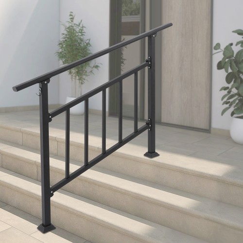 4 Steps Handrails 53x37in Stair Railing Carbon Steel Handrails W/ Safe Fences