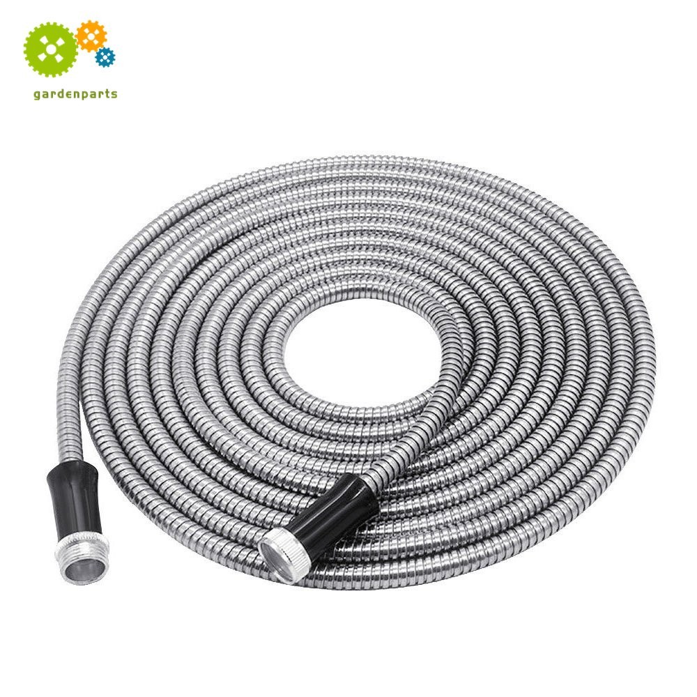 NEW 25FT Stainless Steel Metal Garden Water Hose Pipe Flexible Lightweight