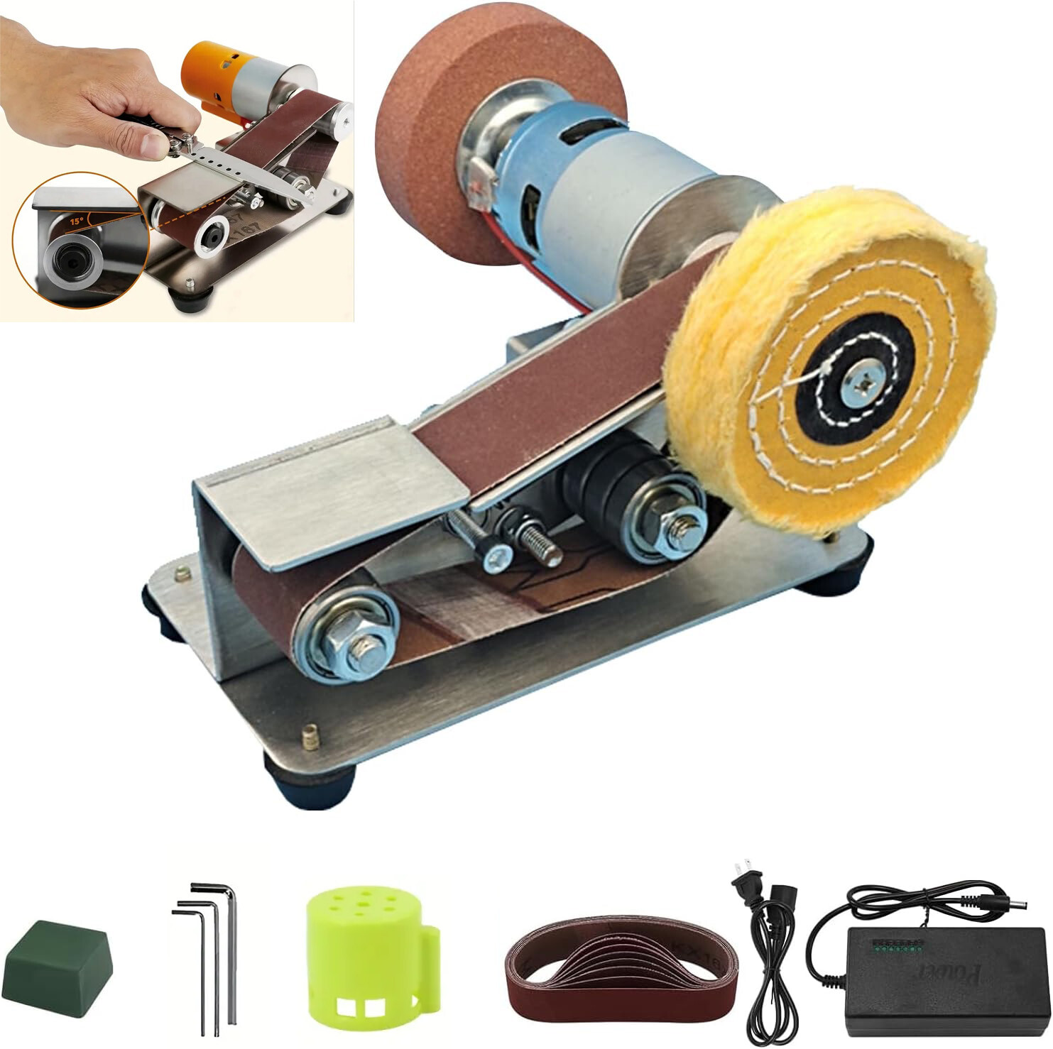 Mini Belt Sander Electric Bench Polisher Grinding Machine Polisher Grinder DIY