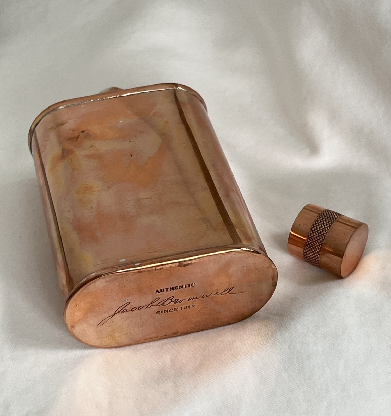 JACOB BROMWELL COPPER FLASK VERMONTER 9oz 5″ TIN-lined Natural Patina
