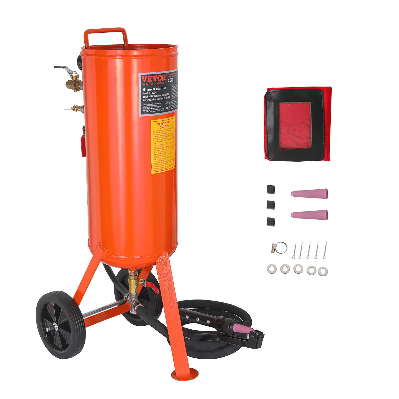 VEVOR 10 Gallon Heavy-Duty Sand Blaster 60-110 PSI with 2 Nozzles & 7.5ft Hose