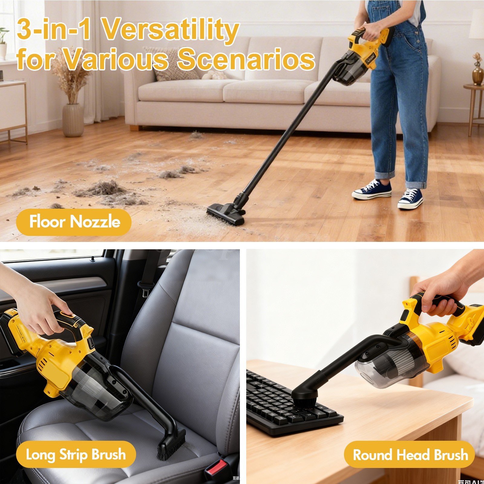 500W Cordless Handheld Vacuum Cleaner Portable Car Auto Home Wireless W/ Battery