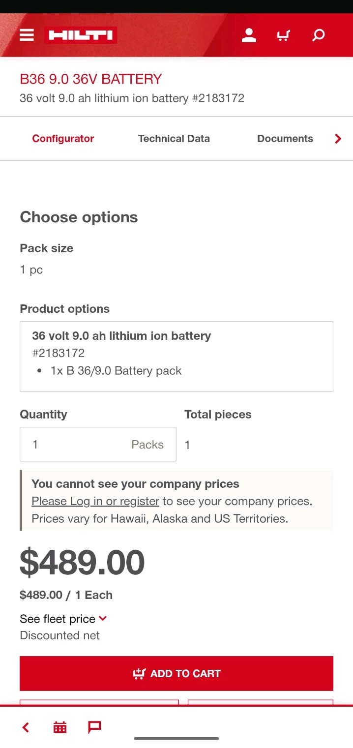 Hilti B36/9.0 AH Li-Ion Battery Brand New In Box – 100% Authentic