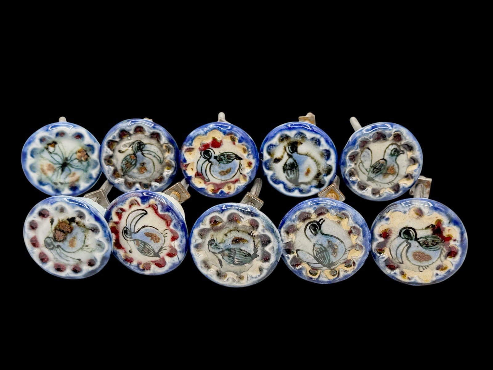 Ken Edwards Tonala Pottery Drawer Pulls Set 10 Knobs Birds & Butterfly Mexico
