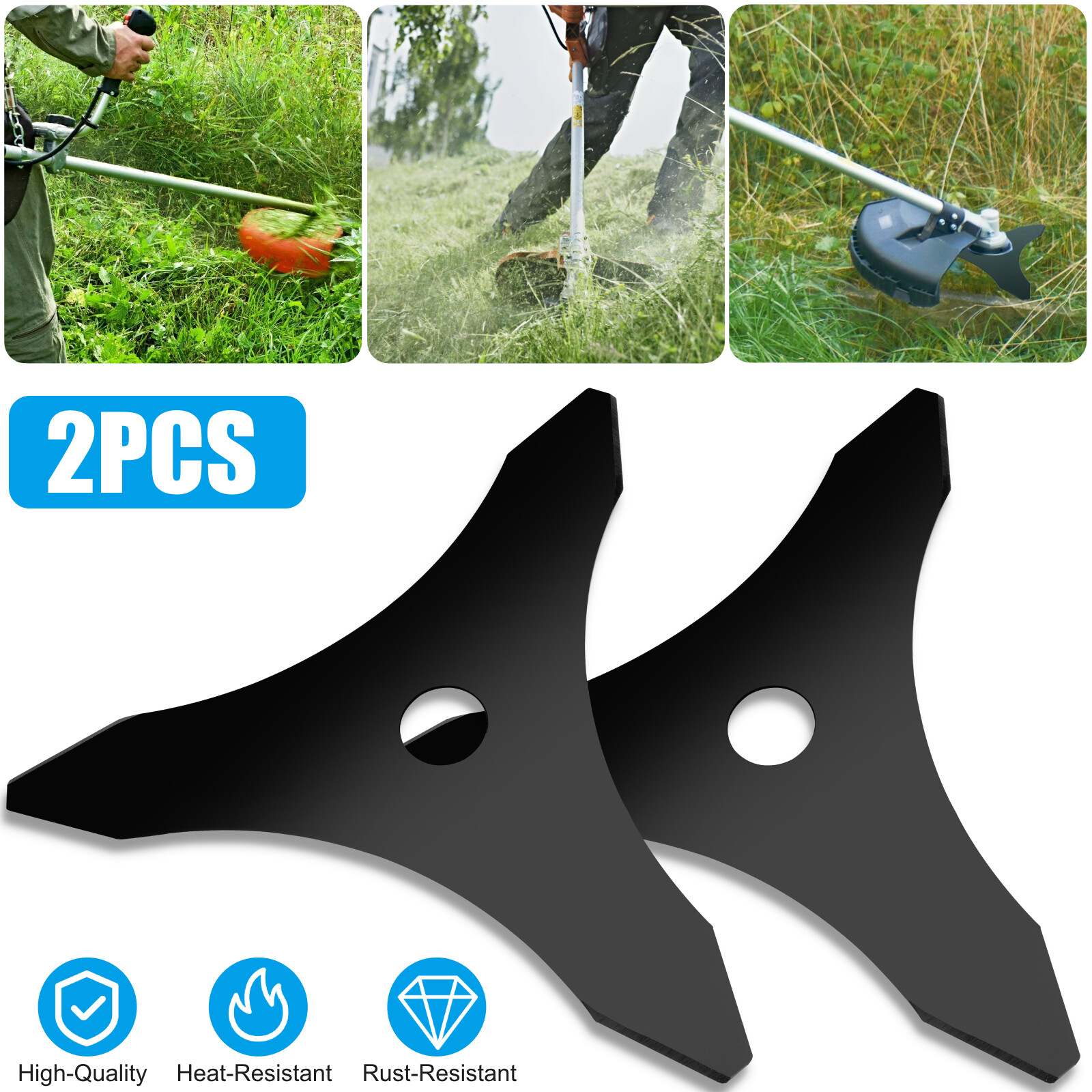2Pcs 10″ 3-Teeth Steel Brush Cutter Trimmer Replace Blades Head Weed Eater Blade