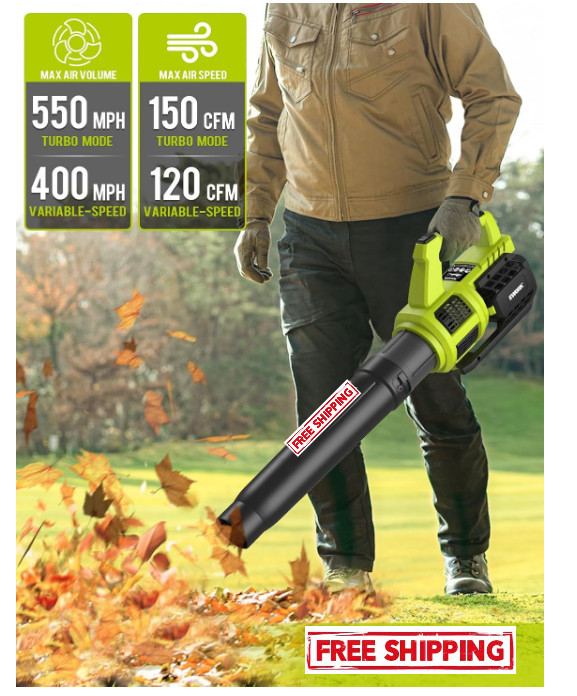 Cordless Leaf Blower 21V Electric Leaf Blower with (2) 3.0Ah Batteries