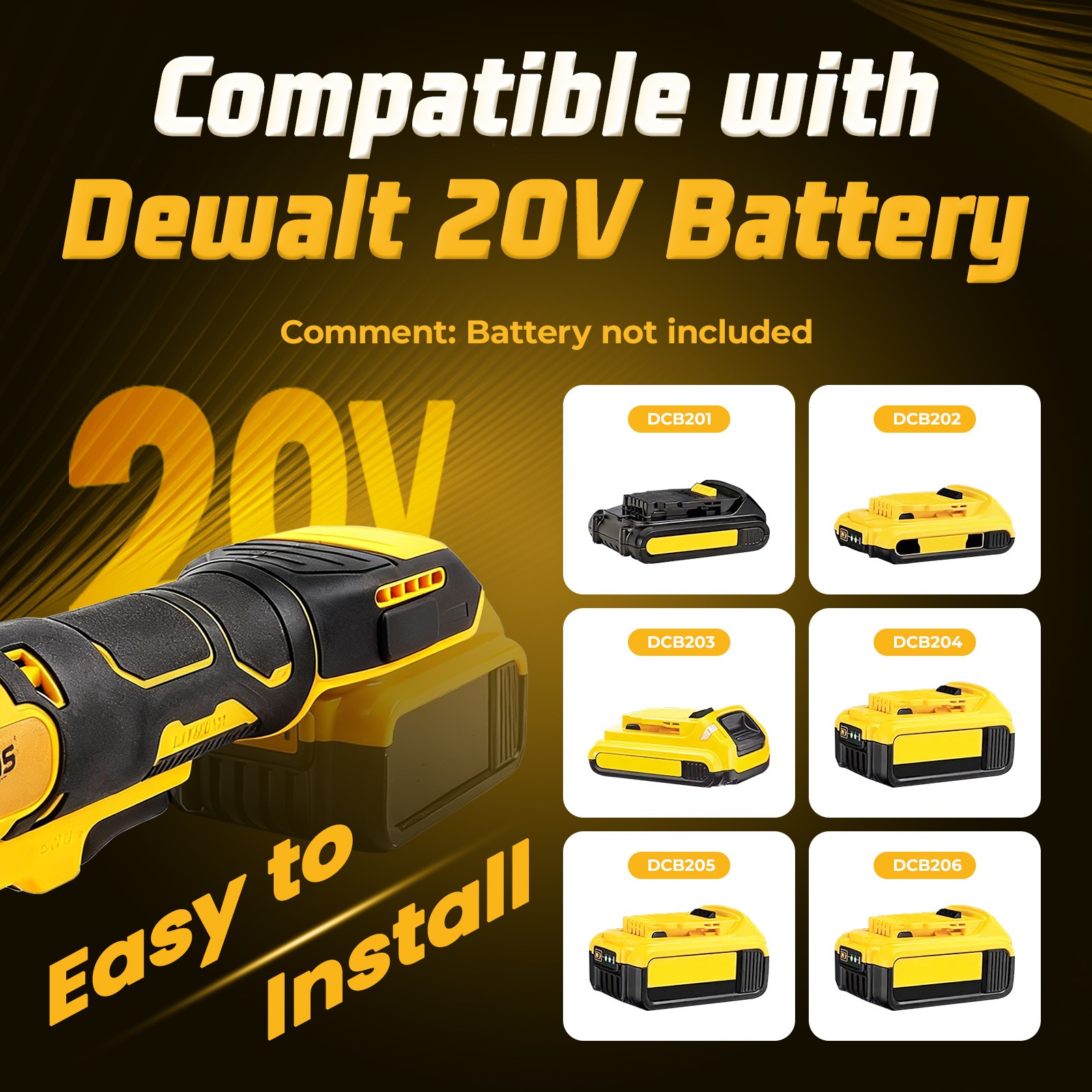 CISIVIS Cordless Electric Ratchet Wrench 3/8″ for Dewalt 20V Li-Ion Battery-