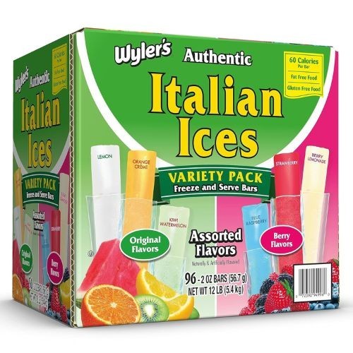 Wyler’s Authentic Italian Ice 2oz bars 96ct Fat Free Freezer-Assorted Flavors