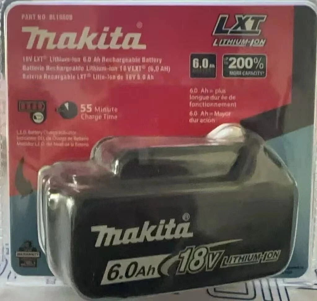 2 x Makita BL1860B-2 18V LXT Lithium-Ion 6.0 Ah Battery – New