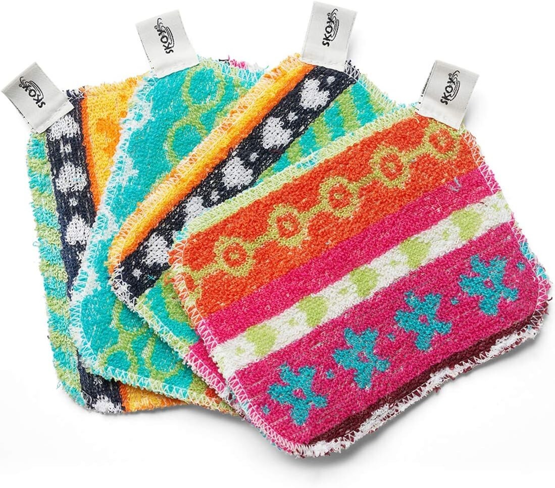 Dish Scrubber Cotton 4-Pack Reusable Non-Scratching Eco-Friendly Kitchen Clean