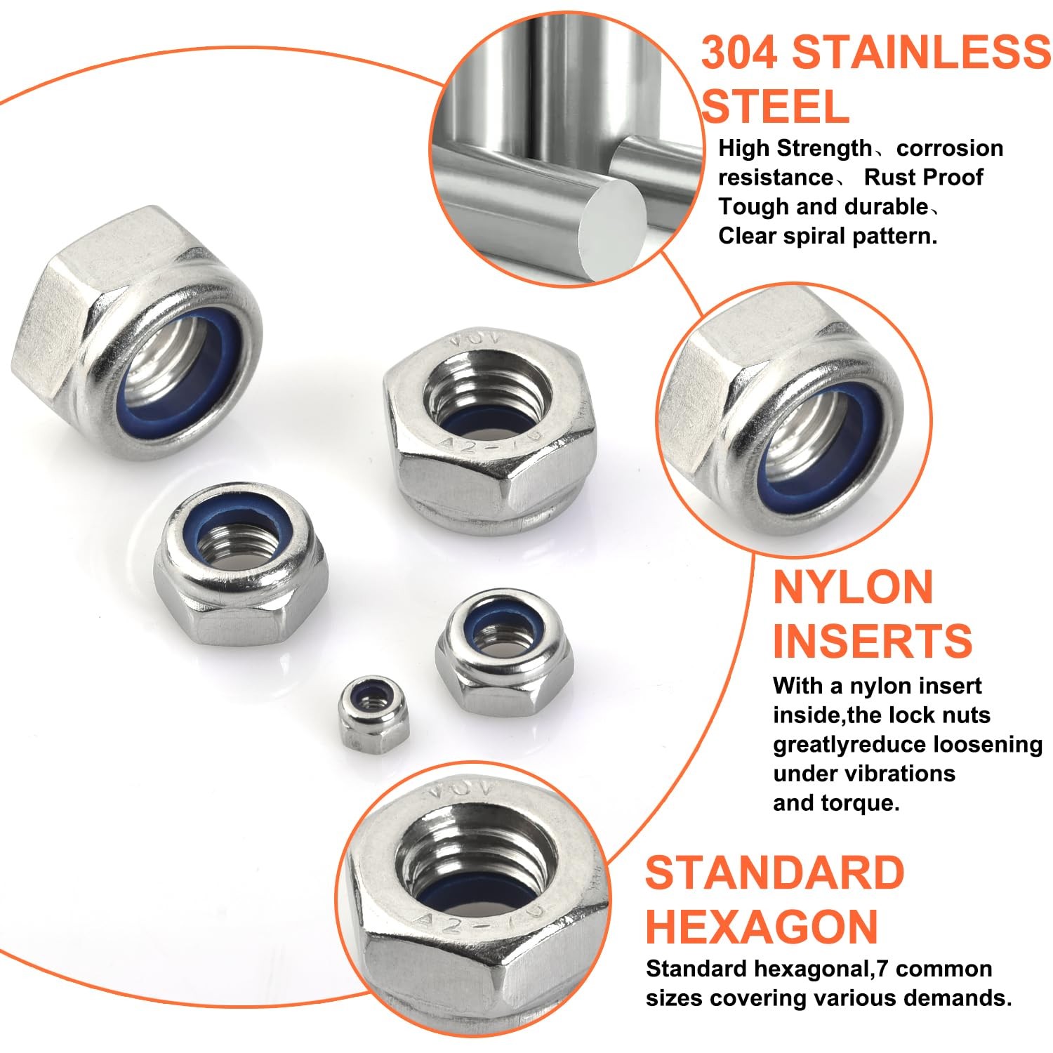 M6 x 1 mm Lock Nuts – 100PCS Nylon Insert Hex Locknuts,304 M6x1(100PCS)
