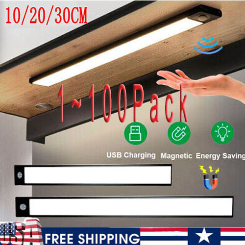LED Motion Sensor Under Cabinet Closet Light USB Rechargeable Kitchen Lamp Strip