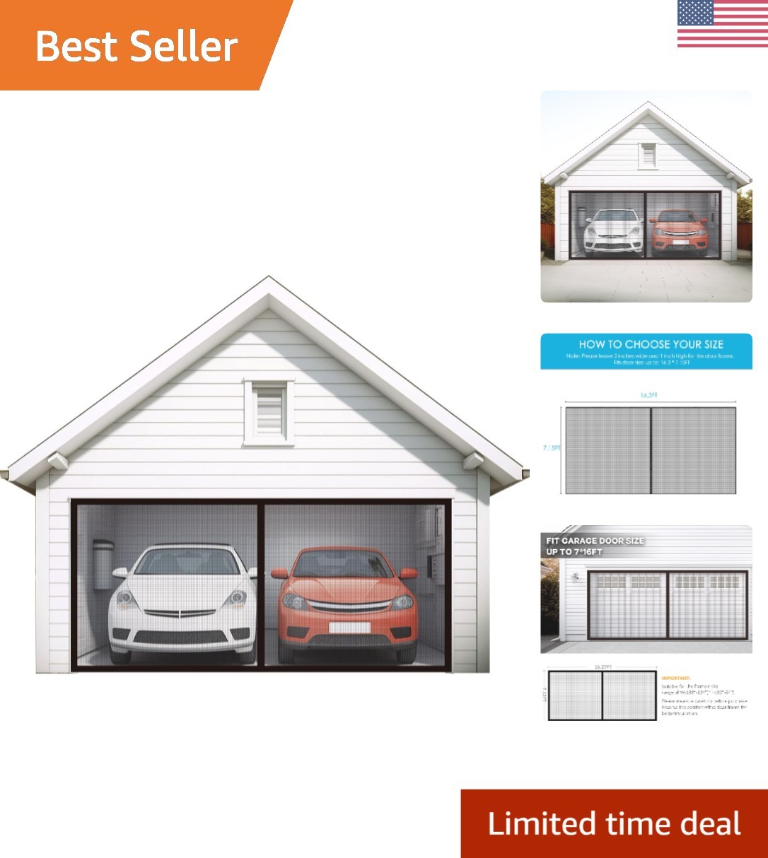 Ventilated 16′ x 7′ Magnetic Garage Door Screen – Easy DIY with Gravity Sticks