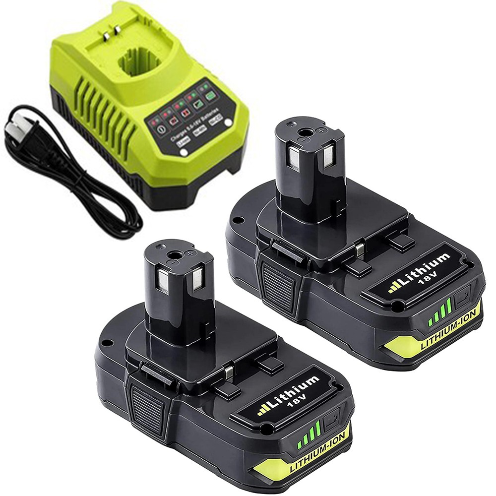 18V Power Tool Charger with Lithium Batteries for Ryobi One Ryobi P102 , 2 Pack