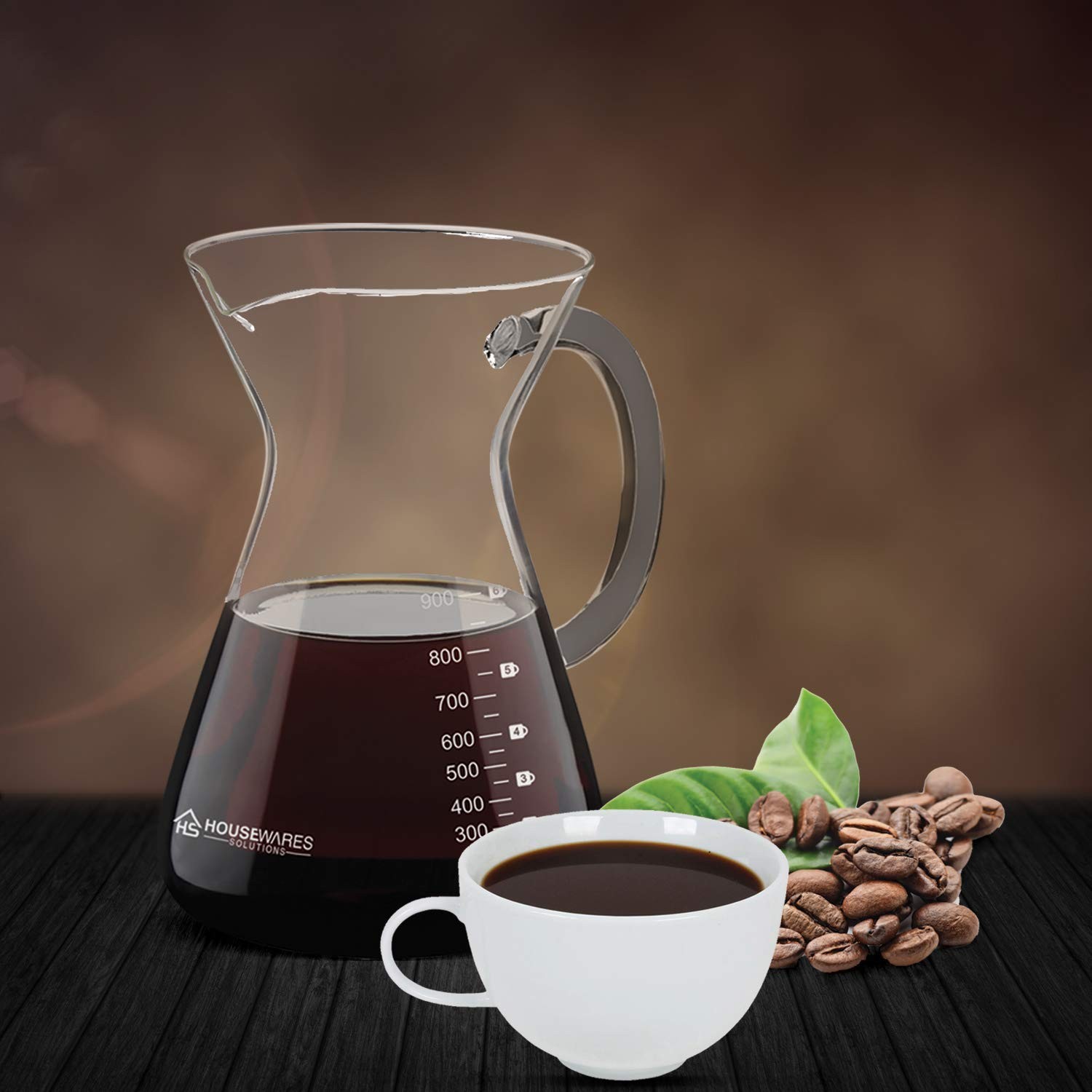 Pour Over Coffee Maker Set – 34 oz Large Borosilicate Glass Stainless Steel