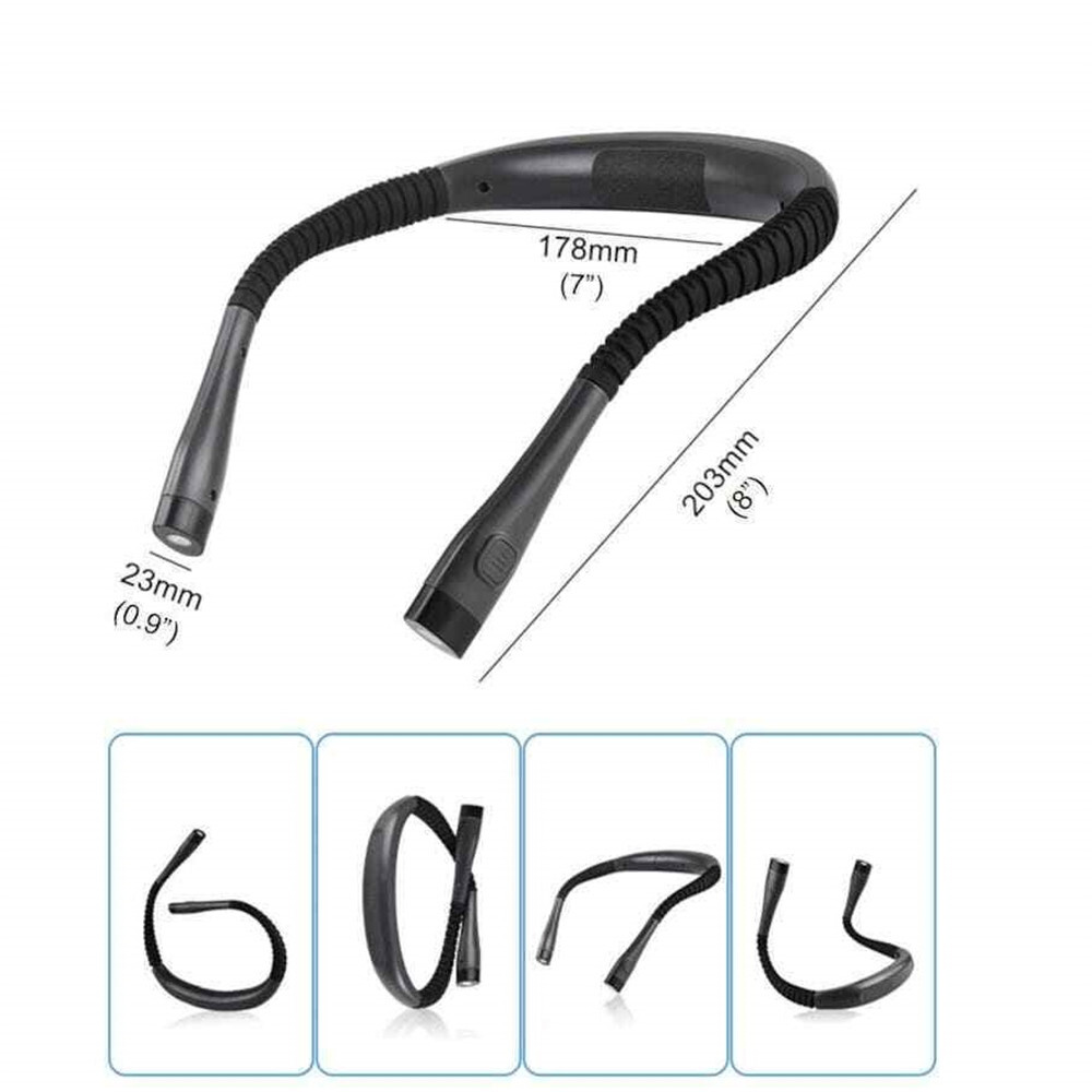 Black NEW Rechargeable LED Neck Light Book Light Reading in Bed Crafting Camping