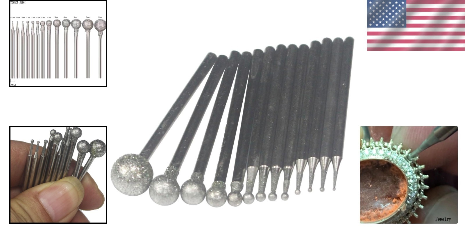 Durable 13 Pcs Diamond Burr Set – Sharp Cutting for Jewelry and Gemstone Work