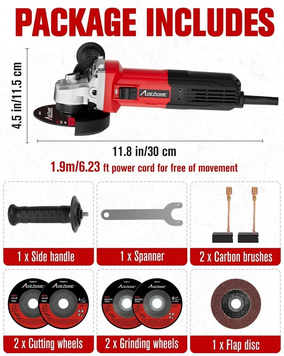 Angle Grinder, 7.5-Amp 4-1/2 inch Electric Grinder Power Tools with Grinding …