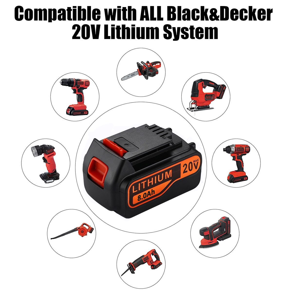 Pack 8.0AH 20V MAX For Black & Decker 20Volt Lithium Battery LBXR20 LB2X4020 NEW