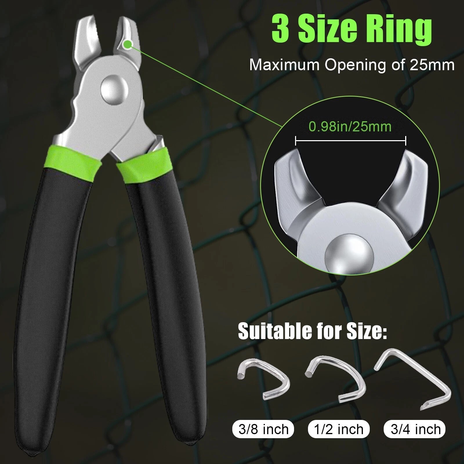 241-Piece Green & Black Flat-Head Hog Ring Pliers Tool Kit