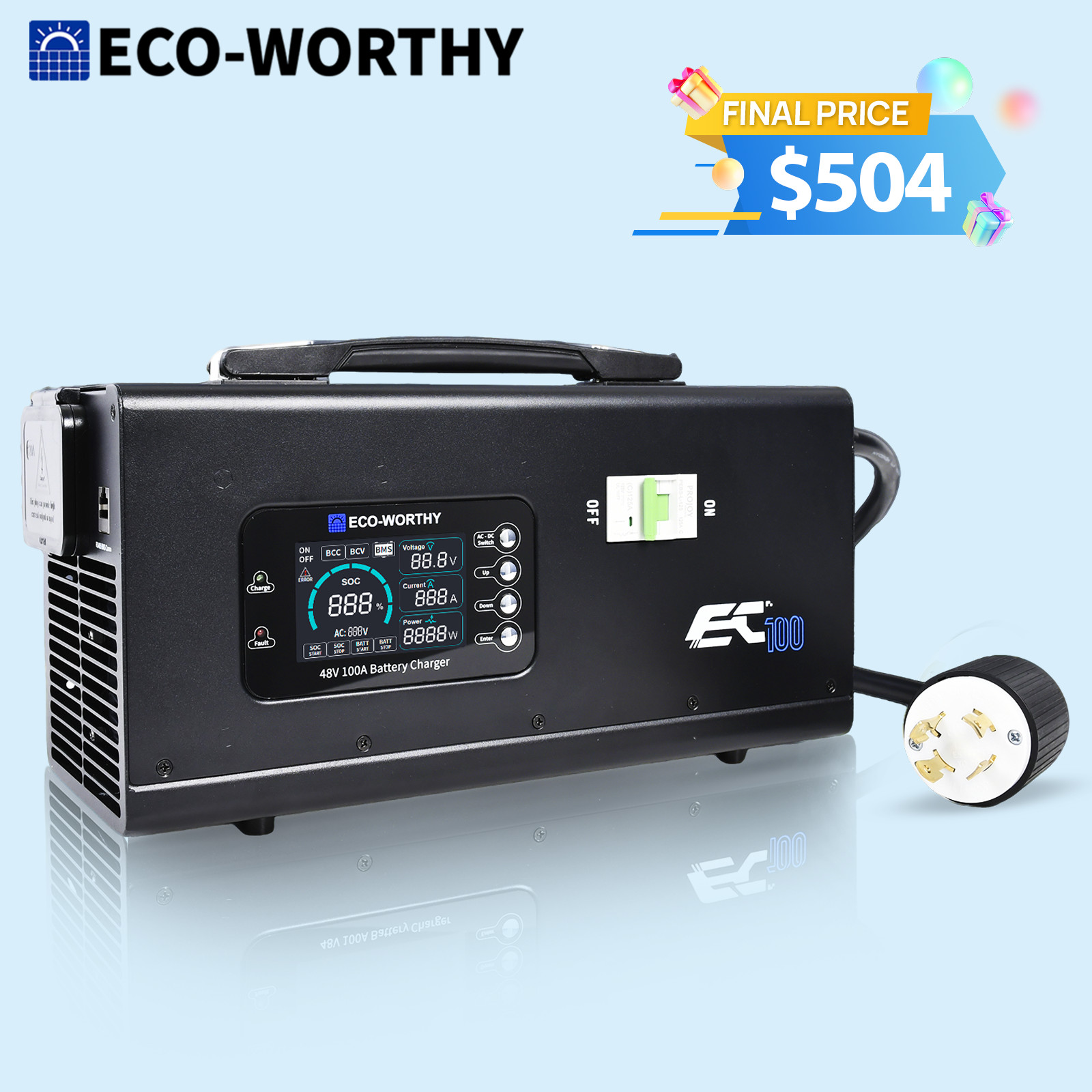 ECO-WORTHY 48V 100A Charger Suitable for 120/240V Generators Fast Charging