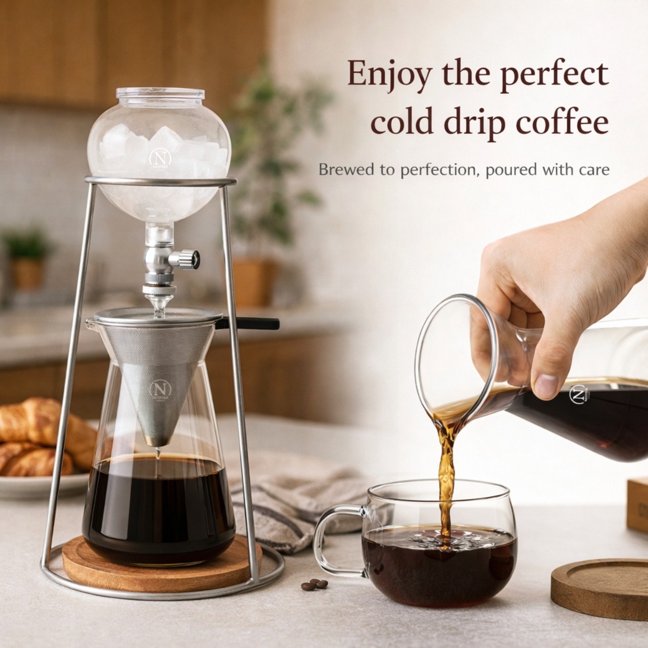 Iced Coffee Cold Brew Drip Coffee Maker Stainless Steal 400mL Borosilicate Glass