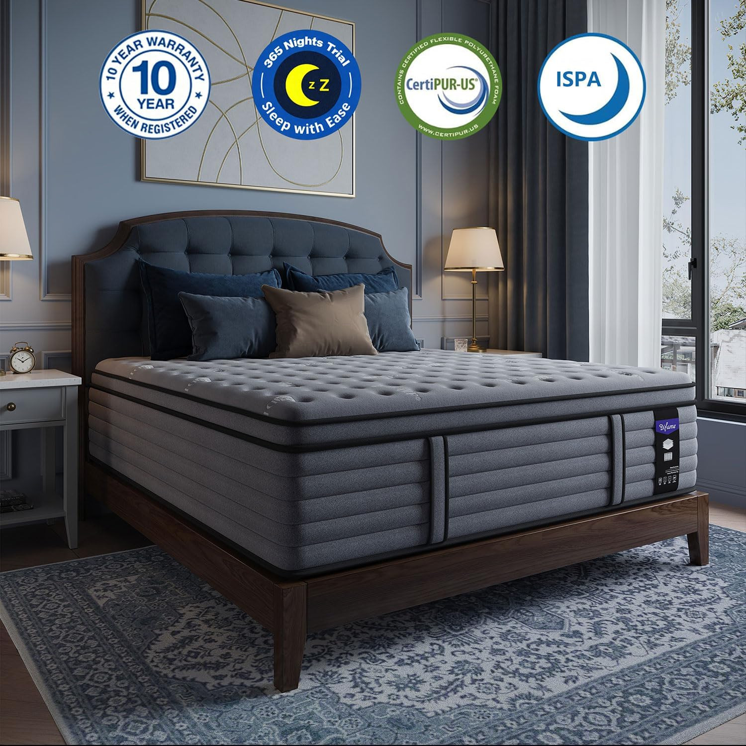 Luxury 8″ Hybrid Full Mattress – Pain Relief, Cooling, CertiPUR-US, 365-Night Tr