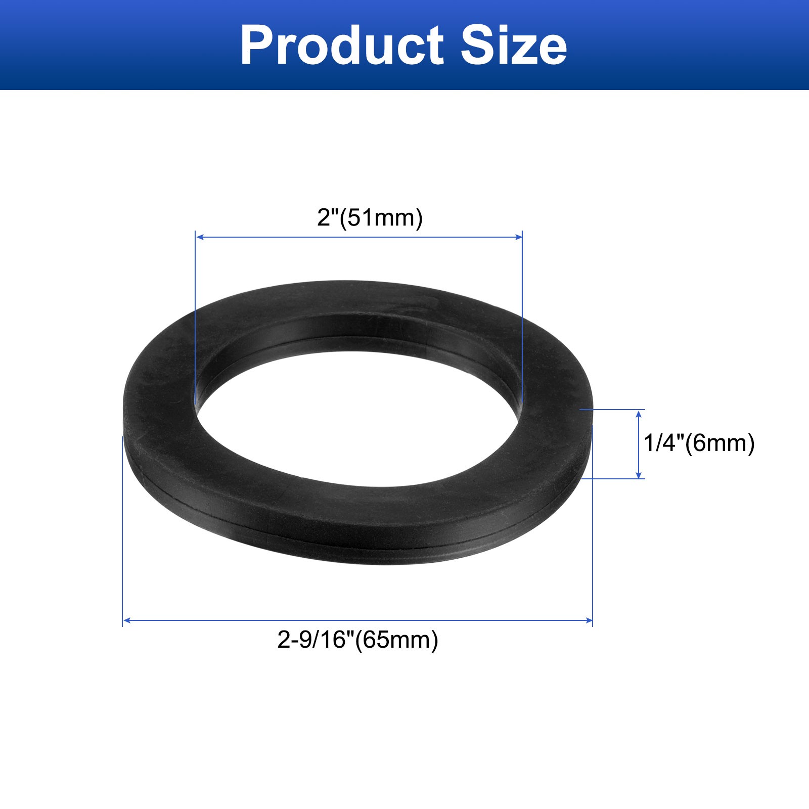 8Pcs Nitrile Rubber Flat Washer DN65 2-9/16″ OD x 2″ ID x 1/4″ Thick Black