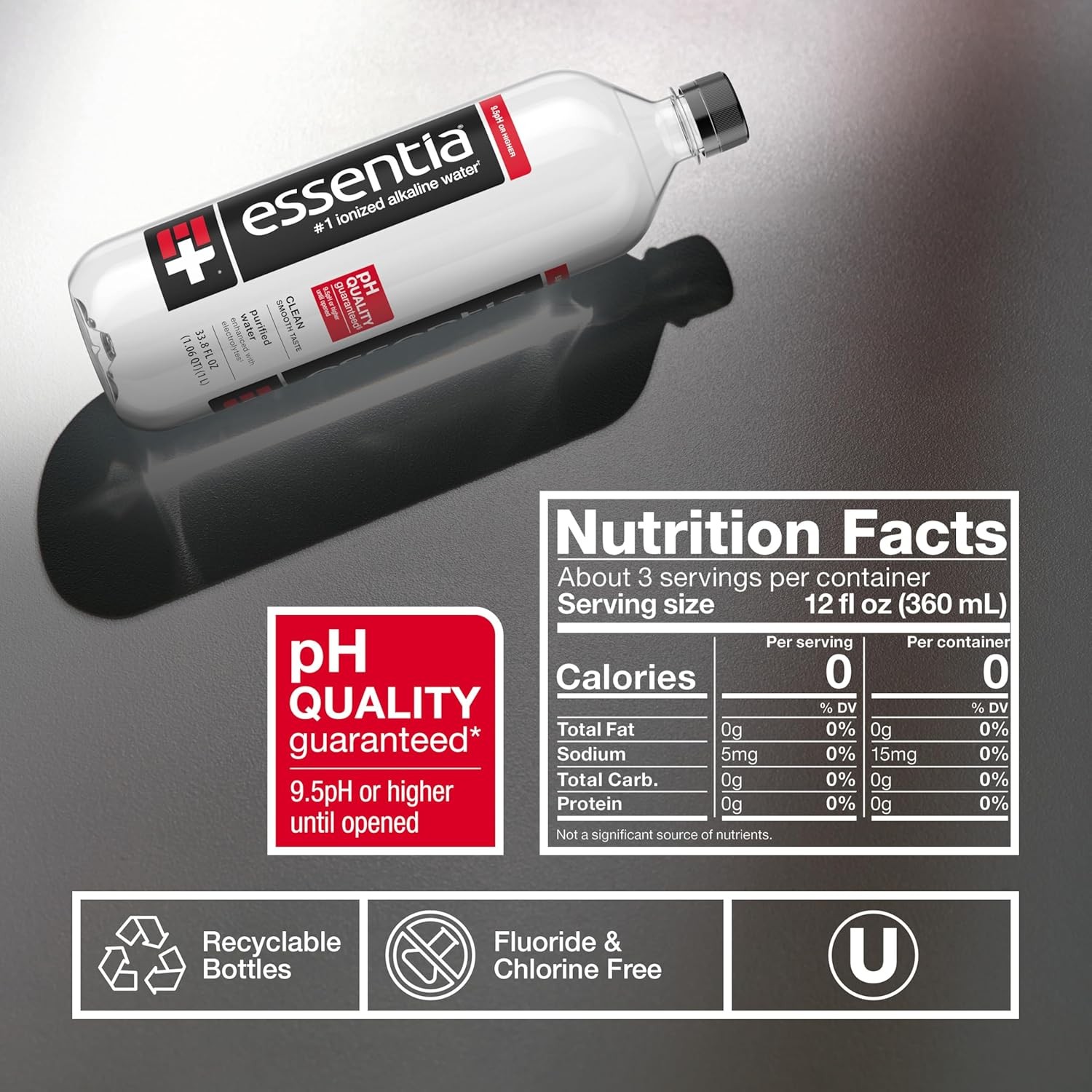 Essentia Water Bottled, Ionized Alkaline Water:99.9% Pure, Infused With Electrol