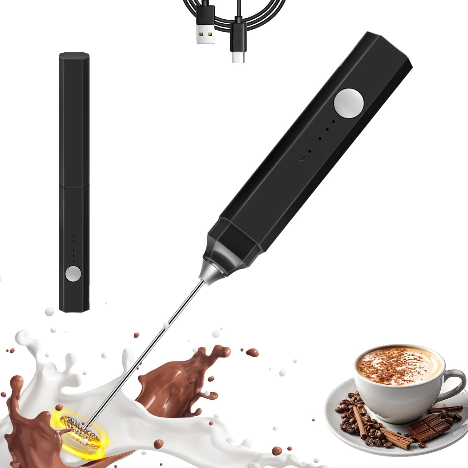 Rechargeable Milk Frother Handheld 3 Speed Adjustable, Electric Whisk Foam Ma…