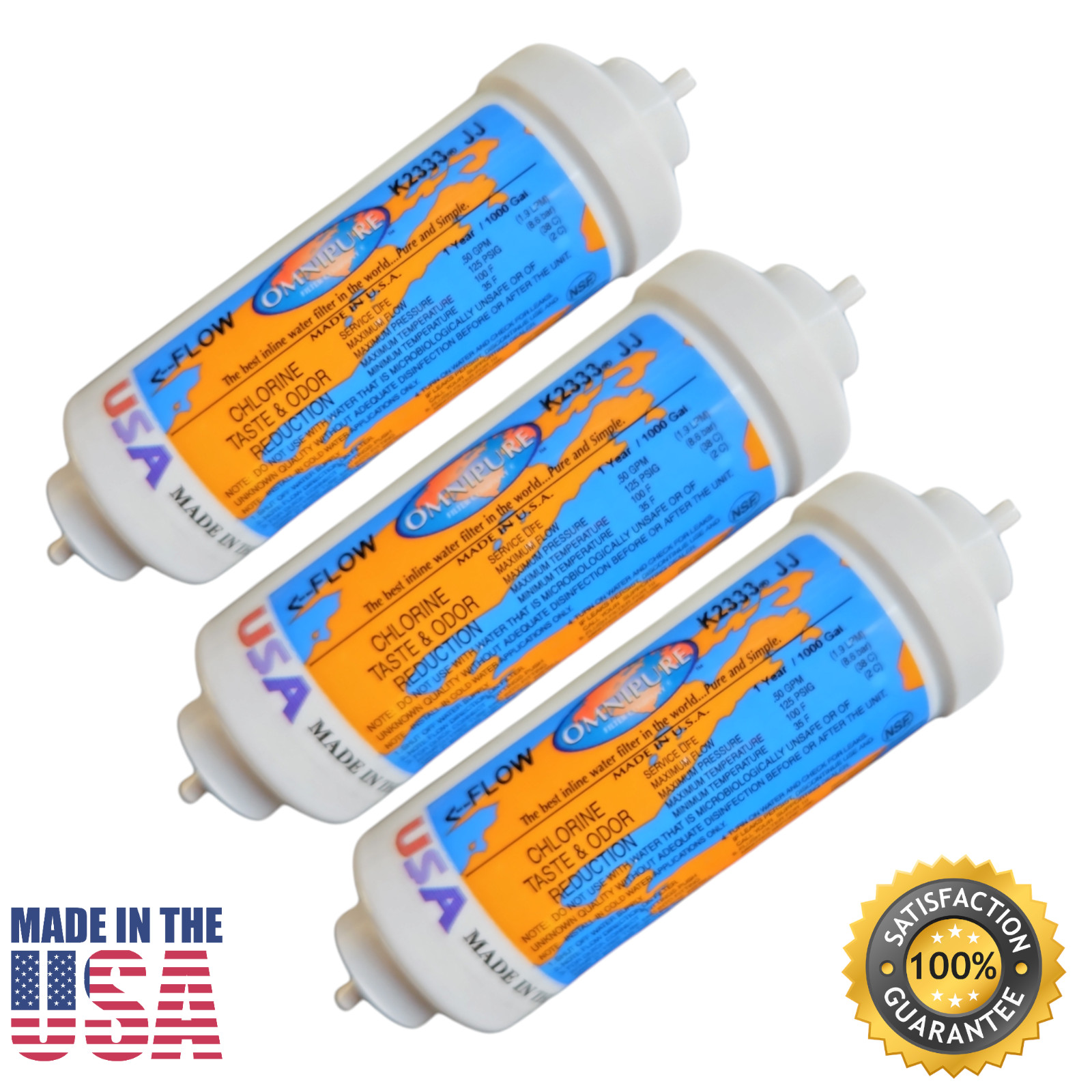 Omnipure K2333-JJ Carbon filter for Chlorine and Taste 6″x 2″ for 1/4″ QC 3-PACK
