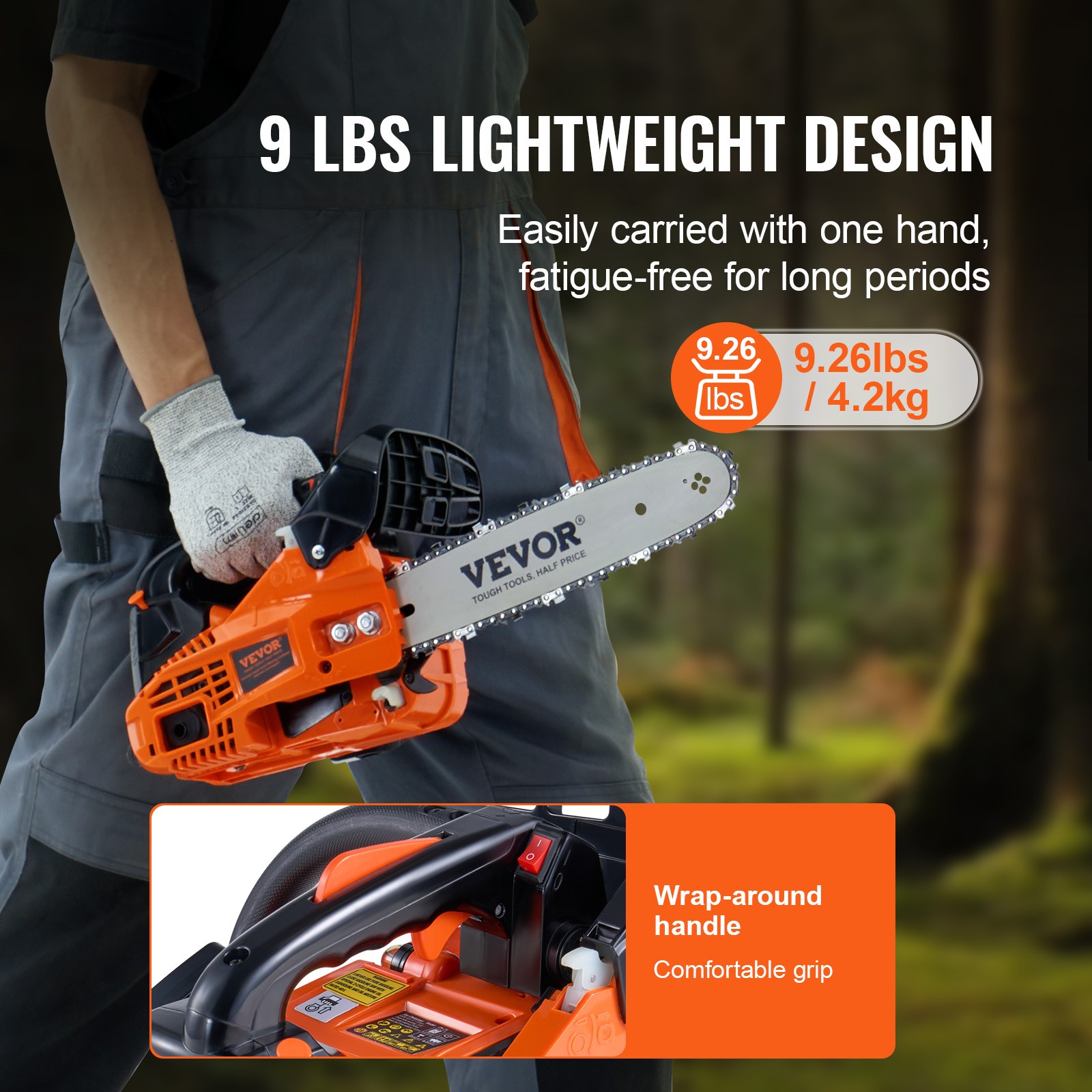VEVOR 25.4CC 12″ Gasoline Chainsaw Powered Wood Cutting Engine Gas Chain Saw